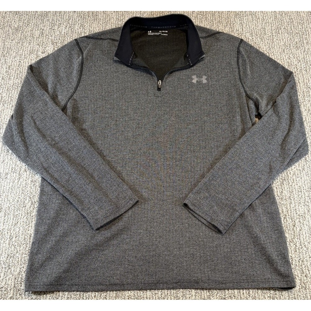 Under Armour Threadborne 1/4‎ Zip Men XL Dark Gray Loose Heatgeat Herringbone
